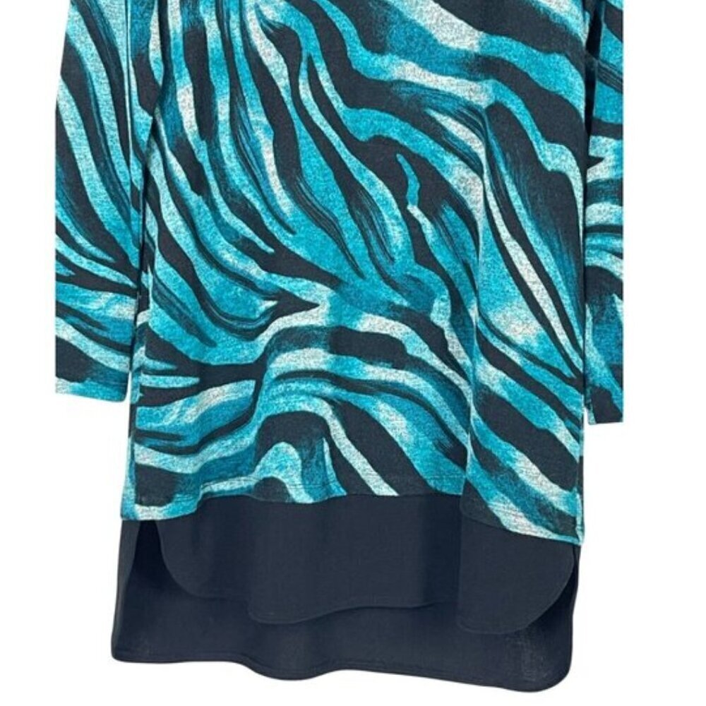 CLARA SUN WOO ANIMAL PRINT TEAL SOFT KNIT TUNIC SWEATER - Picture 5 of 8